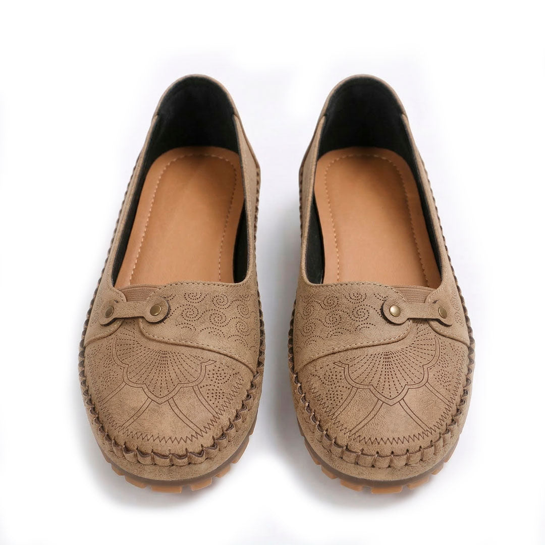 Women's Embossed Leather Slip-On Flat Shoes Mila