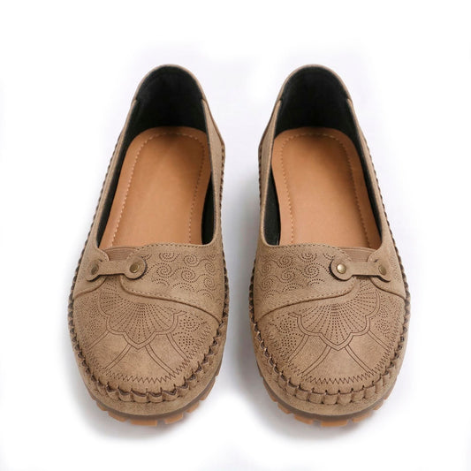 Women's Embossed Leather Slip-On Flat Shoes Mila