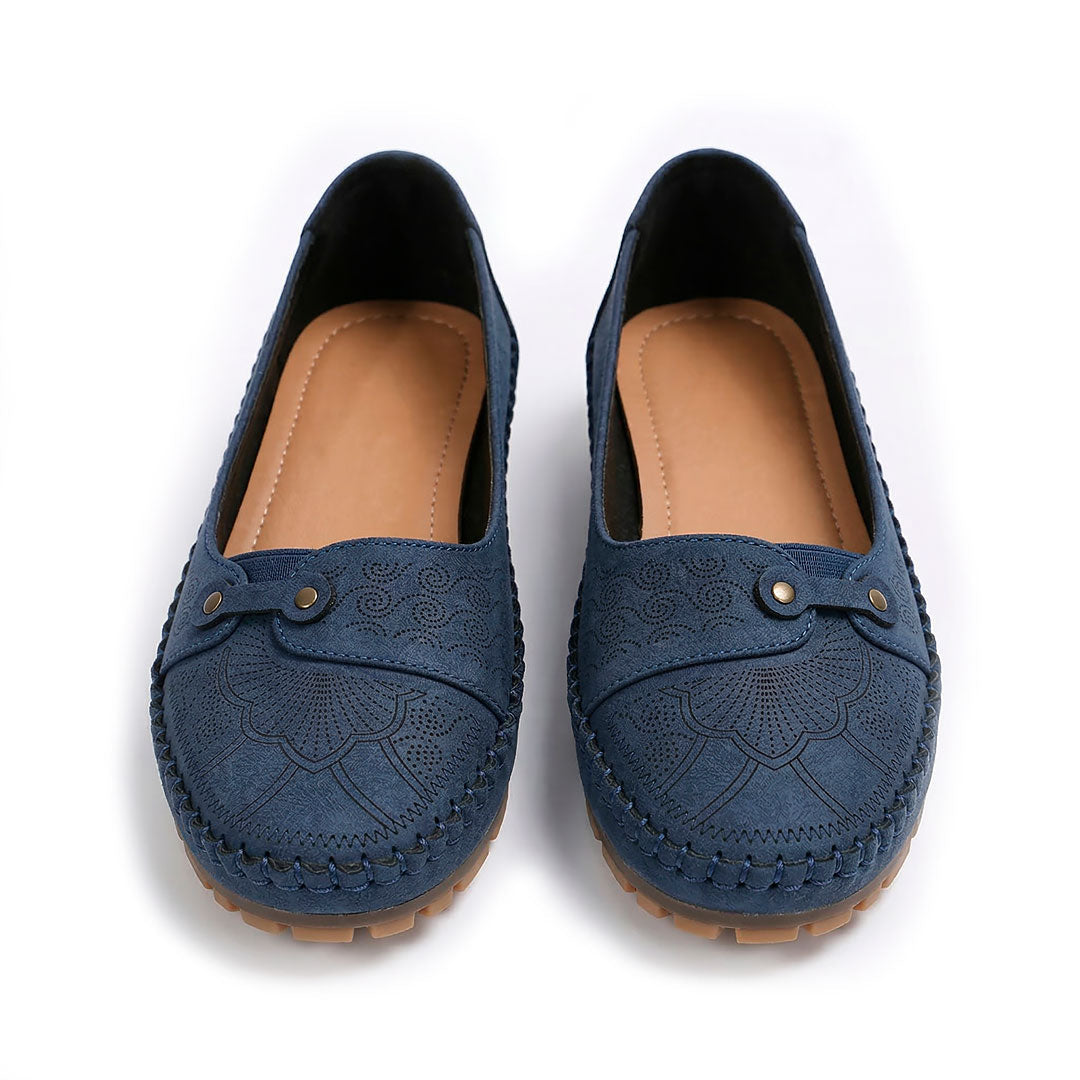 Women's Embossed Leather Slip-On Flat Shoes Mila