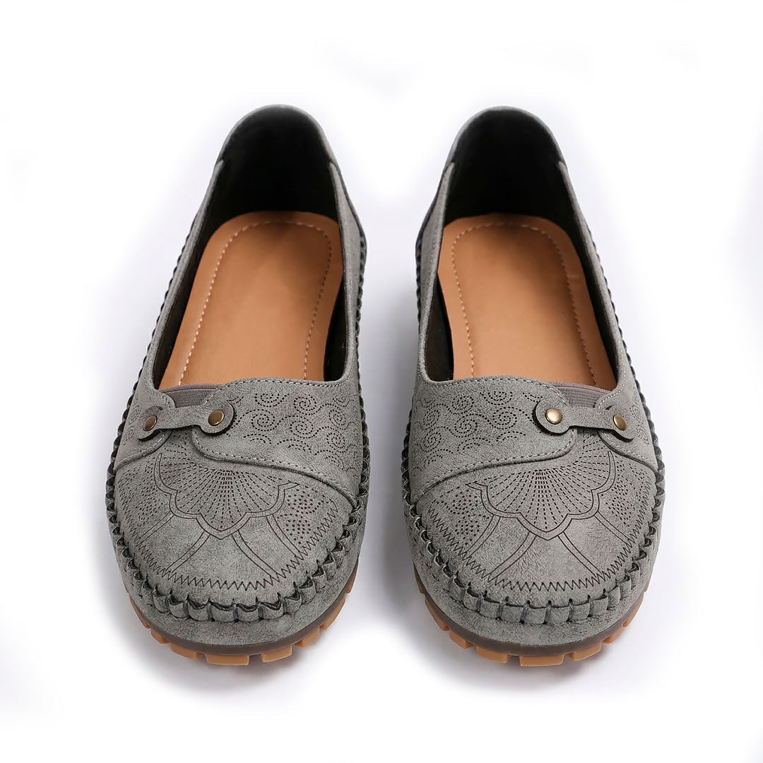 Women's Embossed Leather Slip-On Flat Shoes Mila