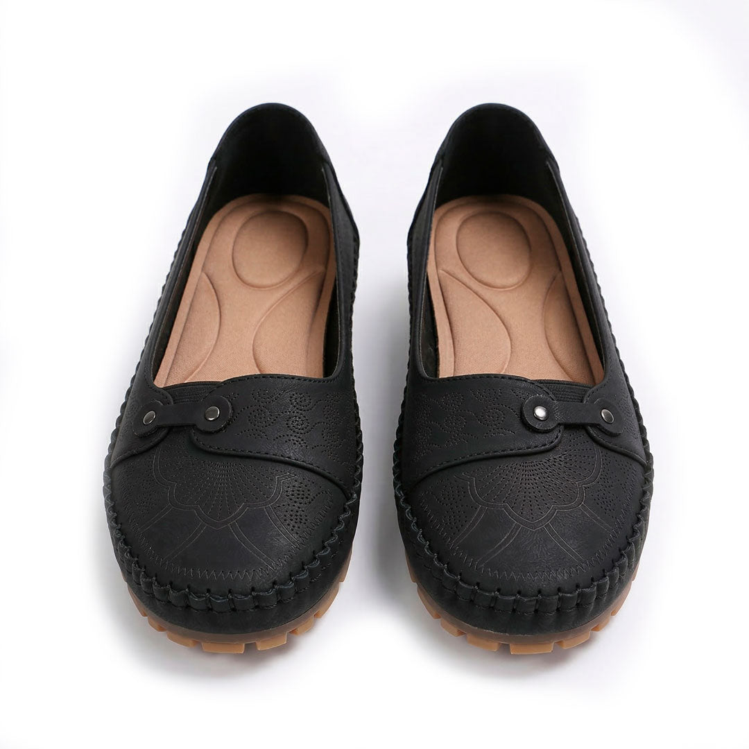 Women's Embossed Leather Slip-On Flat Shoes Mila