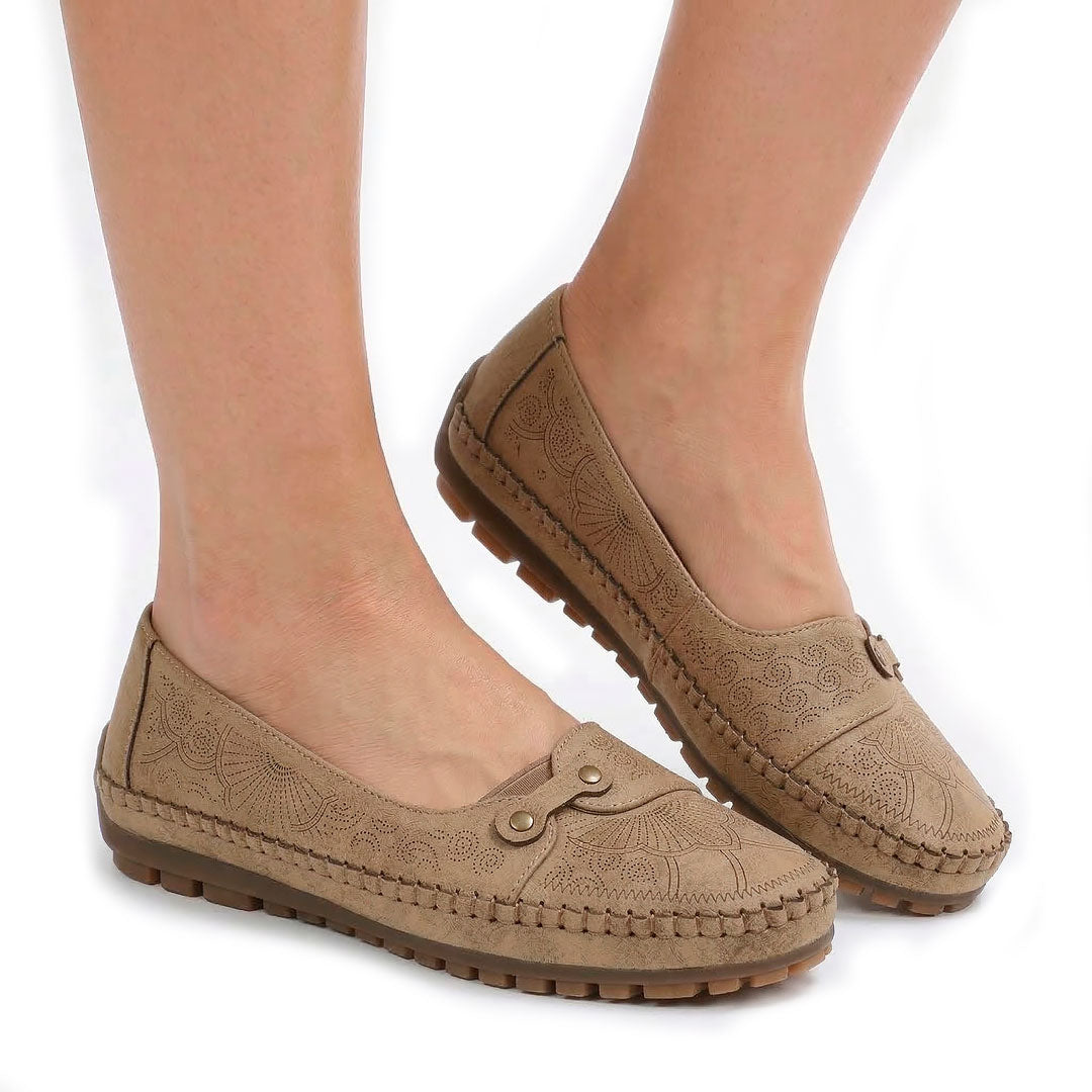 Women's Embossed Leather Slip-On Flat Shoes Mila