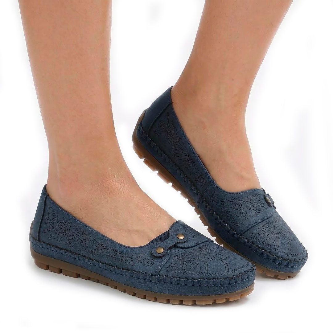 Women's Embossed Leather Slip-On Flat Shoes Mila