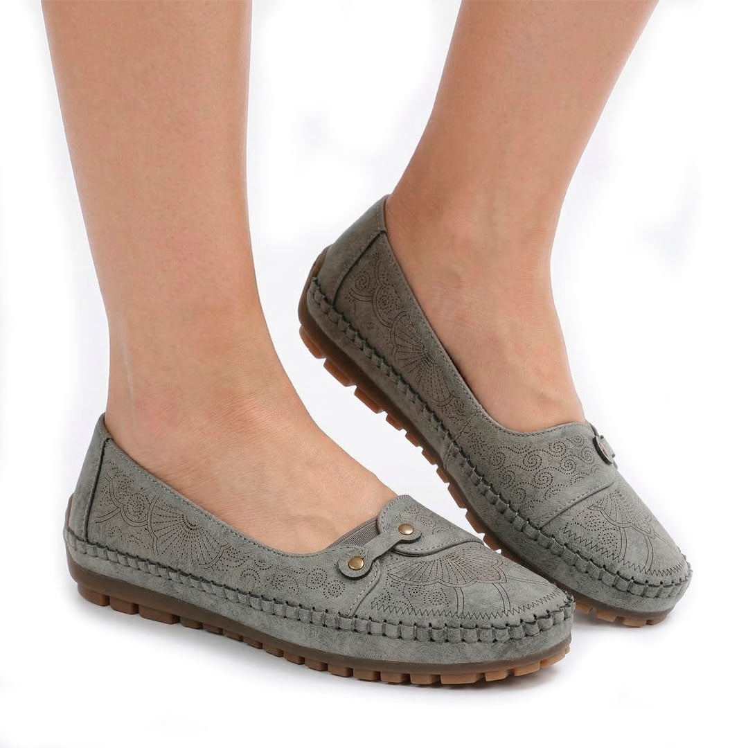 Women's Embossed Leather Slip-On Flat Shoes Mila