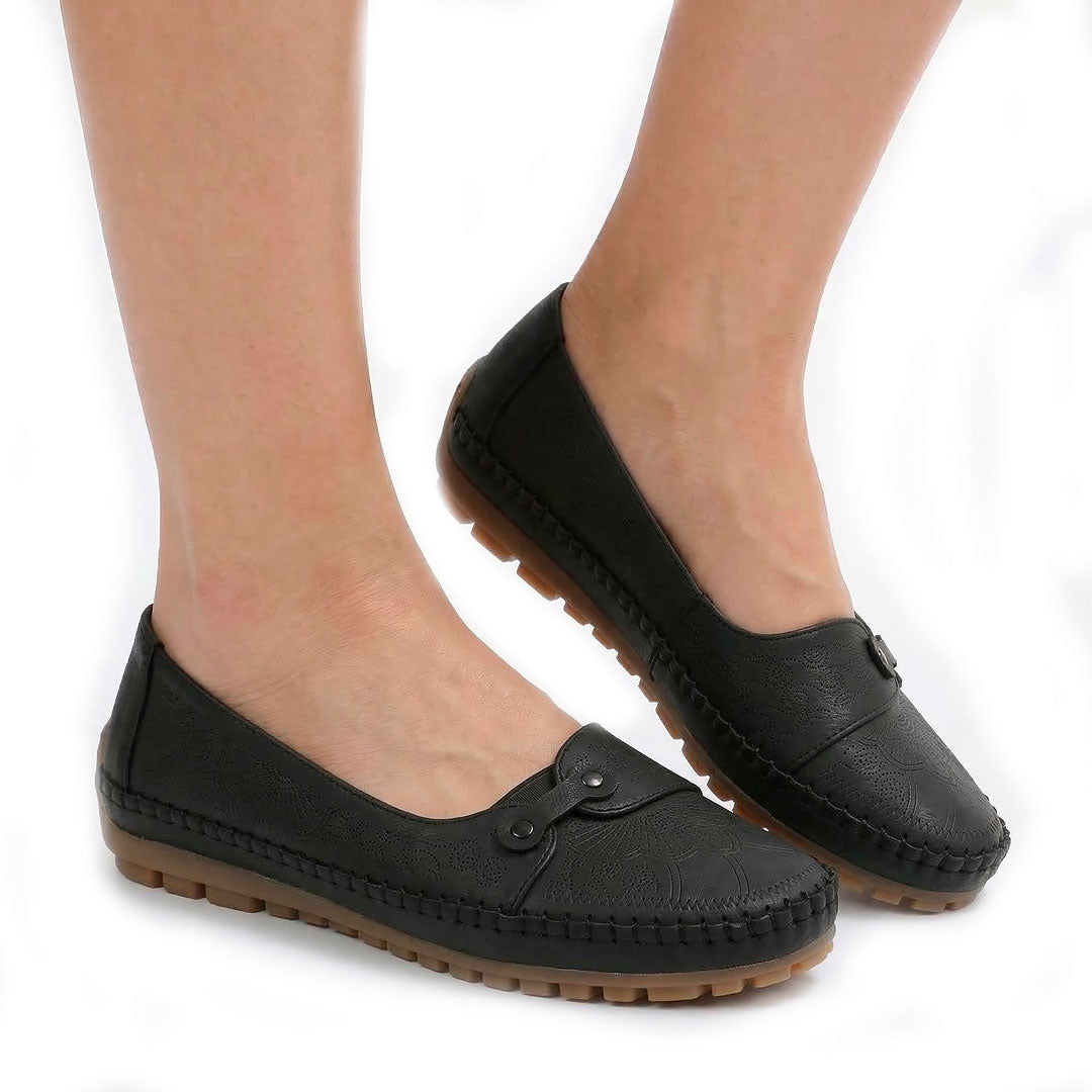 Women's Embossed Leather Slip-On Flat Shoes Mila