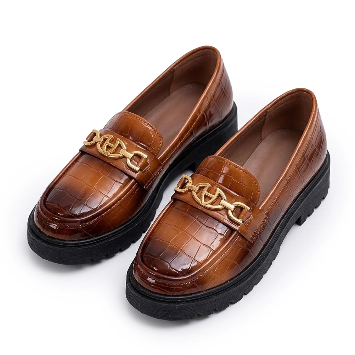 Women's Glossy Chunky Loafers Faux-Crocodile Mila