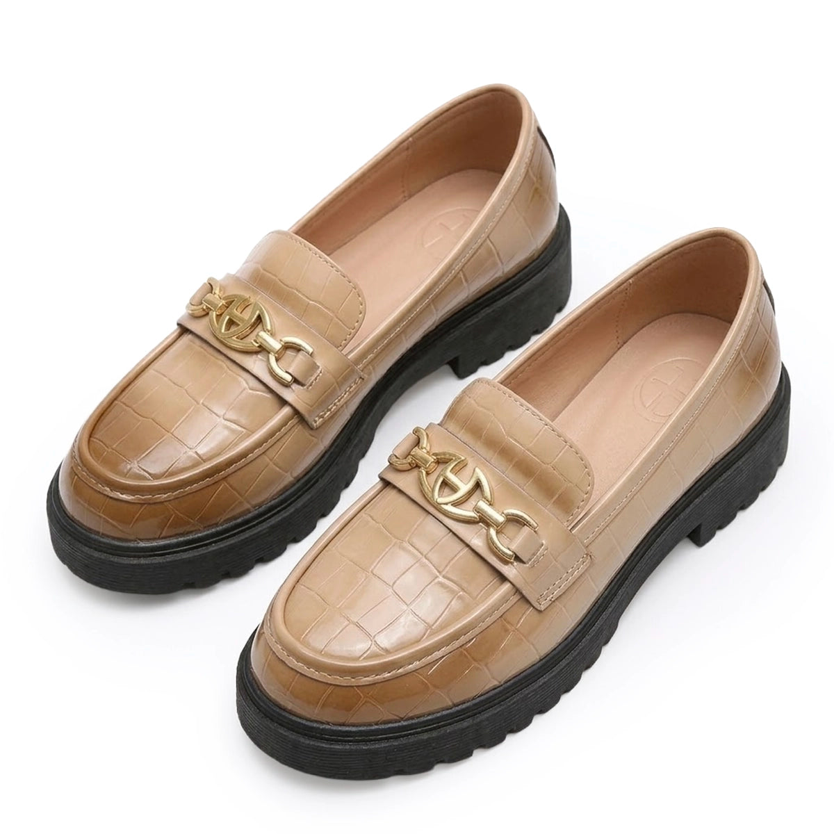 Women's Glossy Chunky Loafers Faux-Crocodile Mila