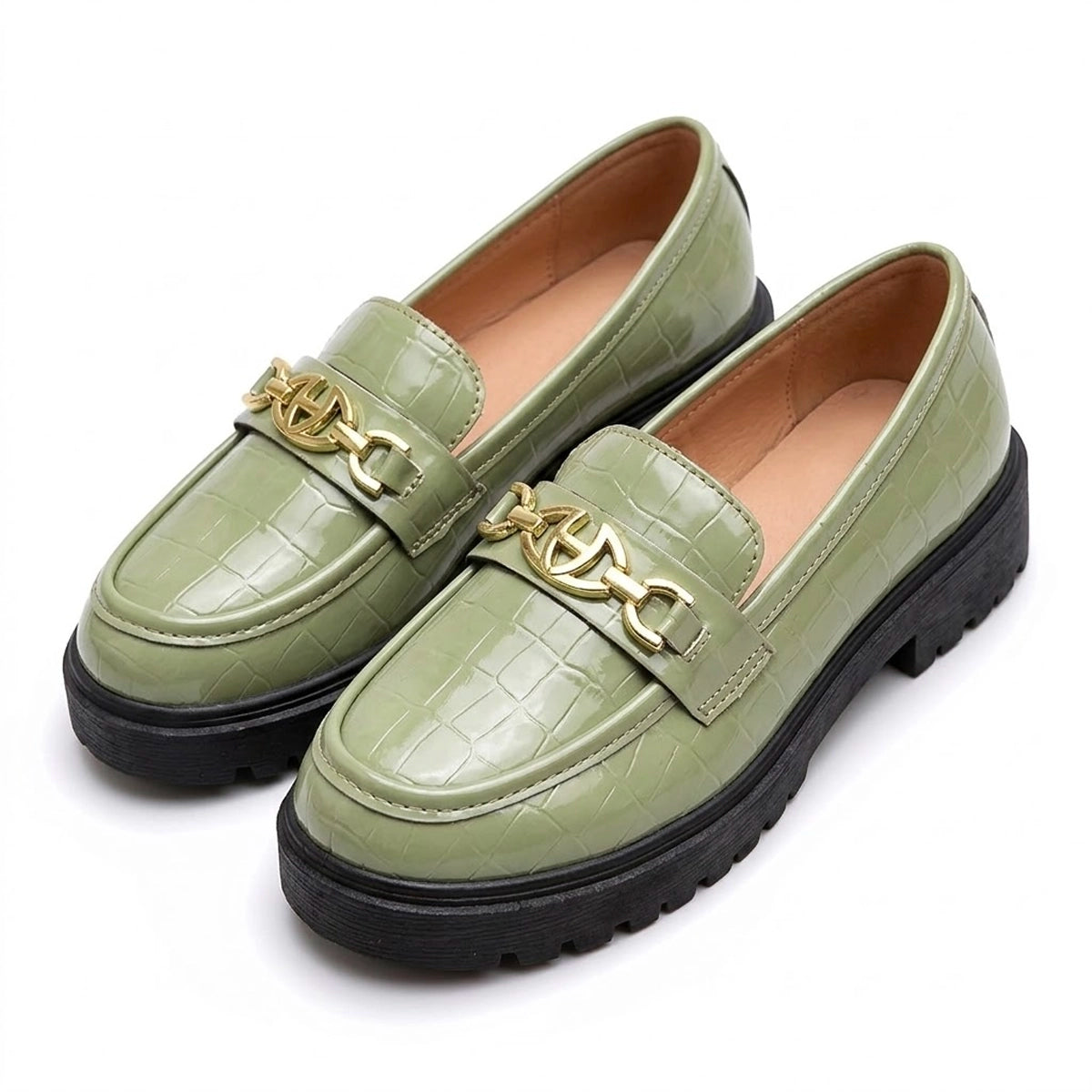 Women's Glossy Chunky Loafers Faux-Crocodile Mila