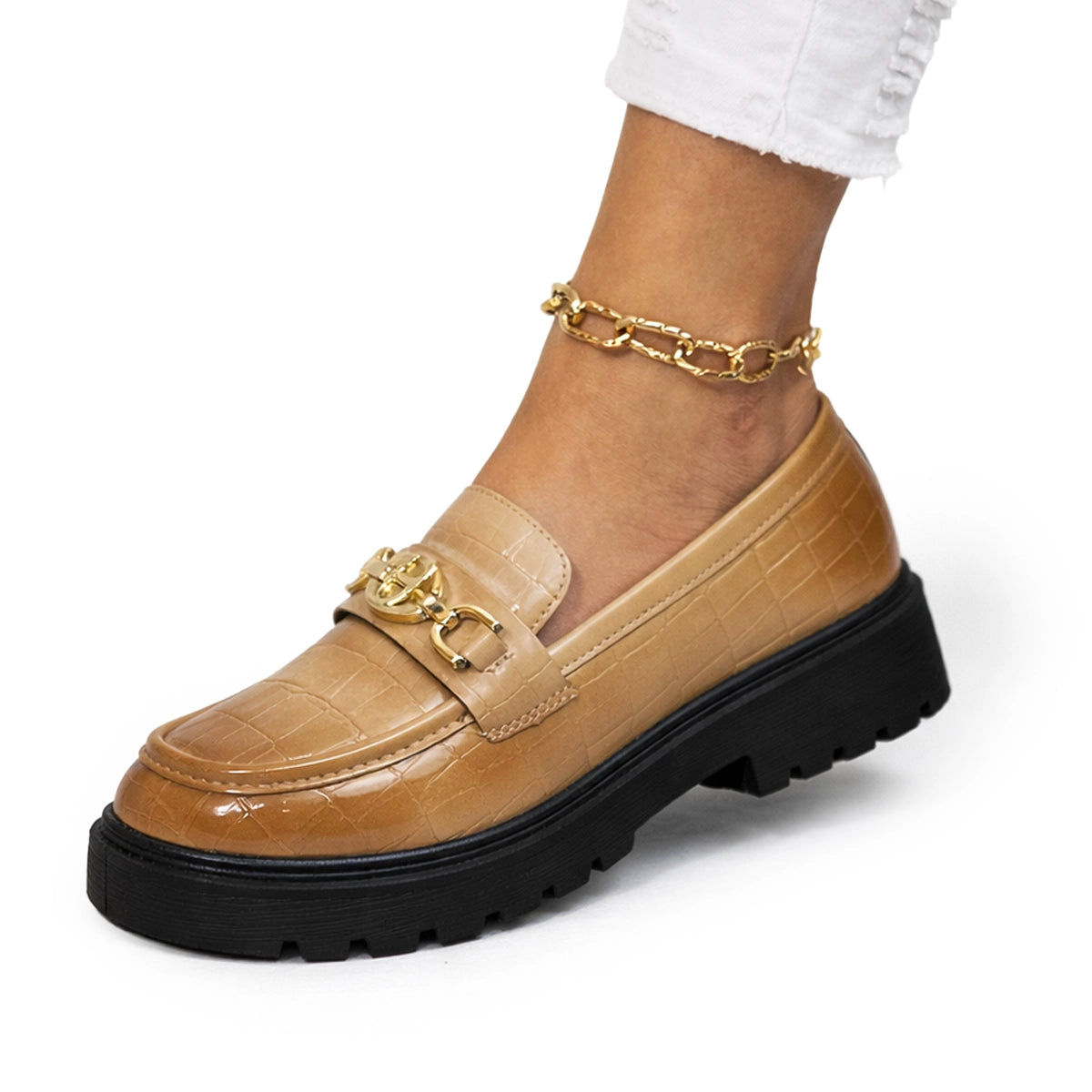 Women's Glossy Chunky Loafers Faux-Crocodile Mila